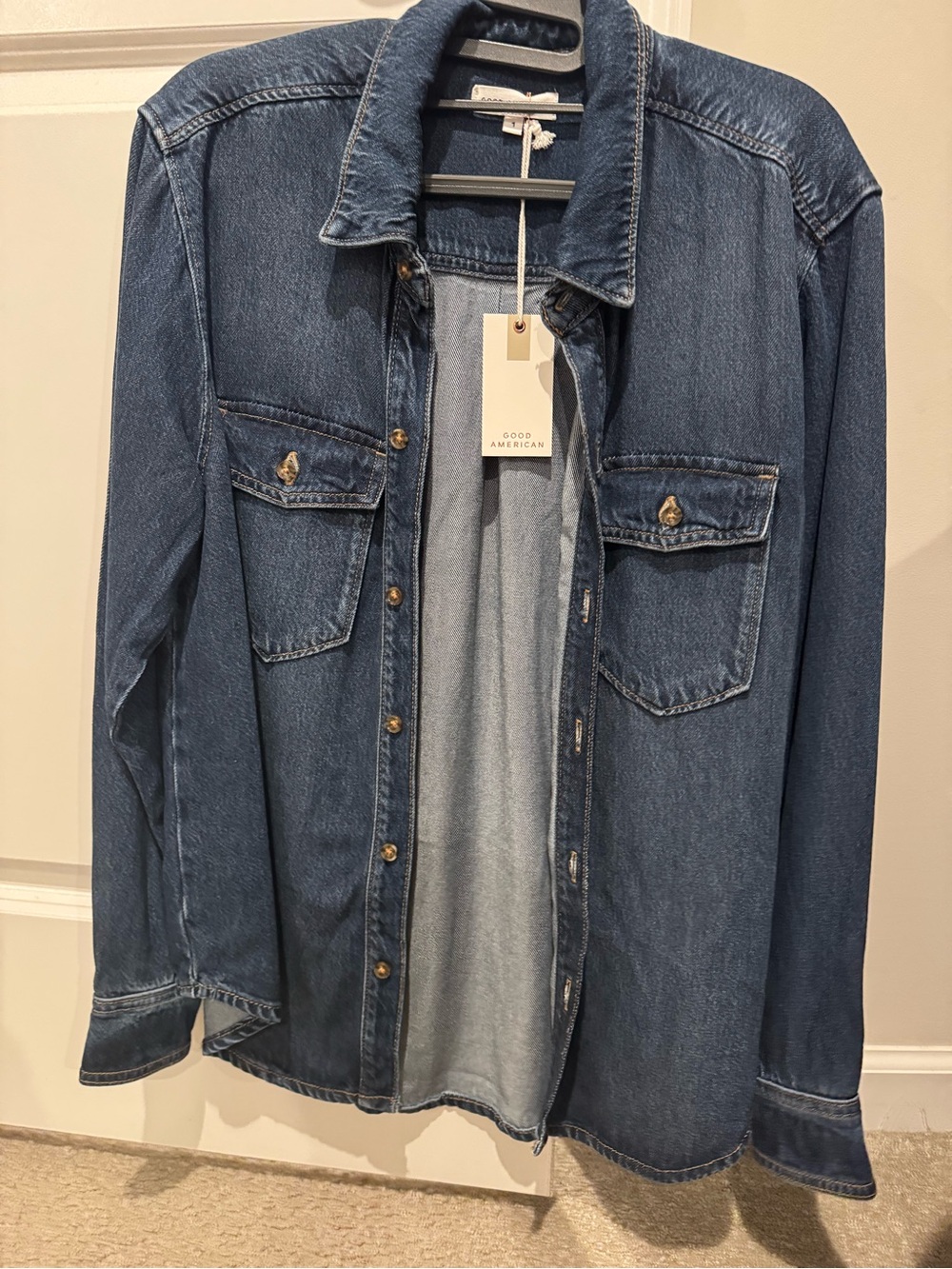 Good American Women's Dark Blue Denim Shirt